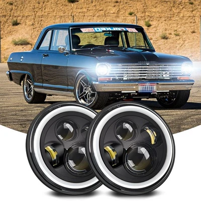 2x Faros LED redondos de 7"" para Chevrolet Nova 1969-79 haz alto Halo DRL Foto 1 de 4