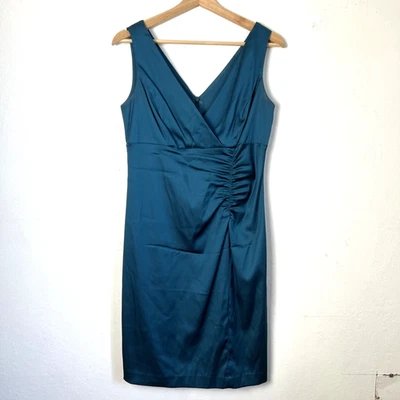 DONNA RICCO New York Teal Satin Sheath Dress Sz.6 Sleeveless above the knee - Image 1 of 4