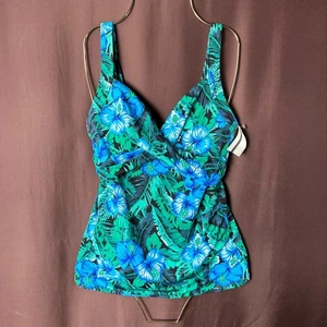 Lands' End Women's Floral Wrap Underwire Tankini V-Neck Swimsuit Top Adjustable - Picture 1 of 9