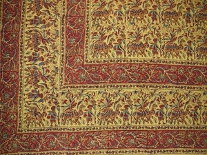 Indian Block Print Tapestry Cotton Spread 106" x 72" Twin Yellow - Picture 1 of 2