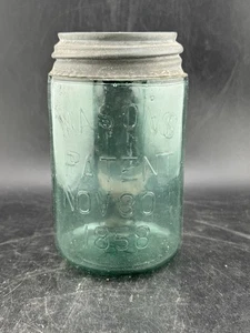 Mason's Patent Nov 30th 1858 Pint Canning Jar w/ Zinc Lid - Picture 1 of 11