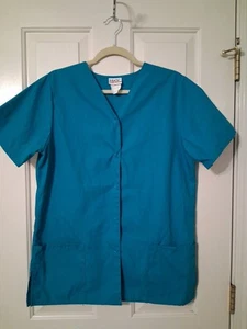 SIMPLY BASIC UNISEX SZ 12/14 (L) TEAL SHORT SLEEVE SNAP FRONT SCRUB TOP - Picture 1 of 6