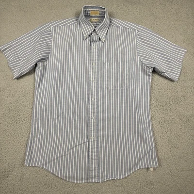 Vintage LL Bean Shirt Mens 15.5 Blue White Hickory Stripe Short Sleeve Made USA - Image 1 of 4