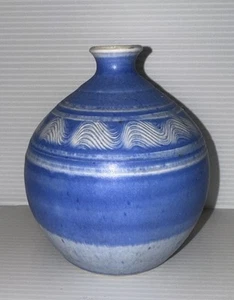 Vintage Studio Kunst Keramik Unkraut Topf 4" signiert Steinzeug Vase blaue Glasur 1973 - Bild 1 von 7