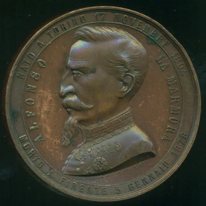 ITALIA ITALIA ALESSANDRO DE MARMORA I BERSAGLIERI 1887 RETRATO MEDALLA MASIVA - Imagen 1 de 2