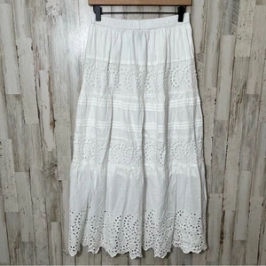 Vintage Y2K White Eyelet Maxi Tiered Skirt India Boho Fairy Womens Size Medium - Picture 1 of 6