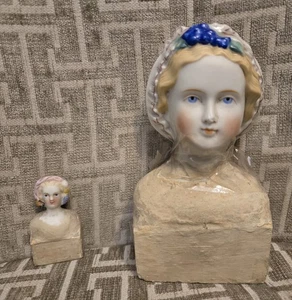 2 Nr. 1 & 2 antike Parian Alice blonde Porzellankopf Puppen mit Mängeln - Bild 1 von 12