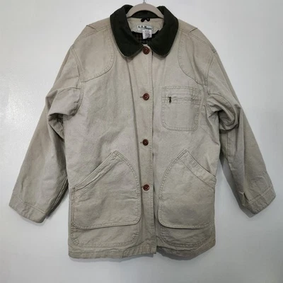 LL Bean Barn Coat Jacket Women's Petite Large Tan Canvas Removable Flannel Liner - Image 1 of 4