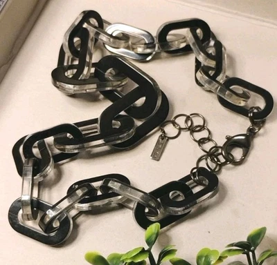 Diseñador JEWELMINT Negro y Transparente ACRÍLICO Grueso Cadena Eslabón 18"+ Collar! Foto 1 de 4