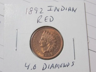 1892 Indian Head Cent RED Color UNCIRCULATED, Full LIBERTY, 4.0 Diamonds - Image 1 of 4