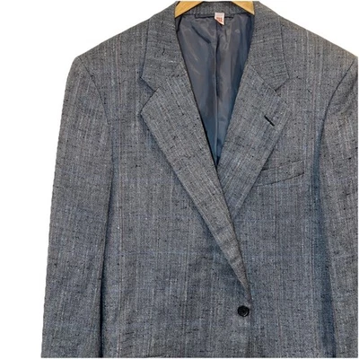 Мужской винтажный блейзер размер 44L Hickey Freeman серый синий клетчатый костюм куртка шерсть - Изображение 1 из 4