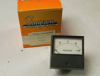 NEW SIMPSON PERCENT METER GAUGE MODEL 2122 HL7368 RANGE -20 TO +20 FACE 2-1/2" - Image 1 of 4