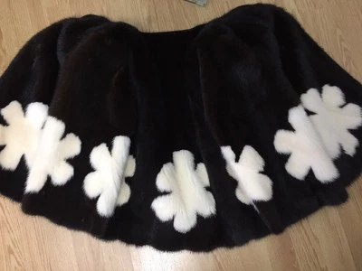 CHAQUETA ABRIGO PIEL VISÓN NEGRO BLANCO GENUINO 2 TONOS 7 FLORES TALLA M-L Foto 1 de 4