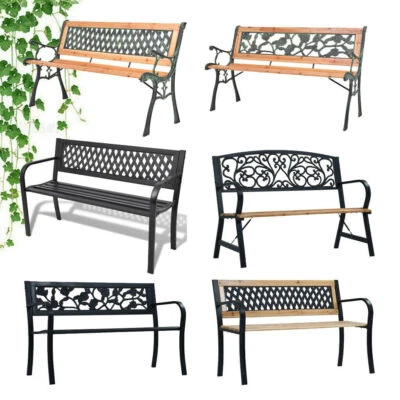 Gartenbank Parkbank Sitzbank Gartenmöbel Holz Bank Gusseisen Hartholz Rosen NEU - Bild 1 von 4