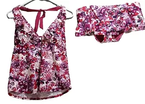 a.n.a Tankini Top Women’s XL FLORAL Halter Swimsuit Swimwear, Bottoms L - Picture 1 of 10