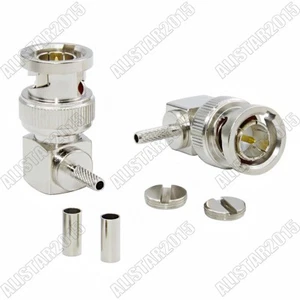 1x 75ohm BNC Male Plug Right Angle RA Crimp Connector For RG179 RG316 Coax Cable - Picture 1 of 7