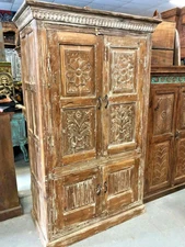 Antique Armoire Carved Wood Farmhouse Artistic Cabinet Eclectic STORAGE CLEARANC
