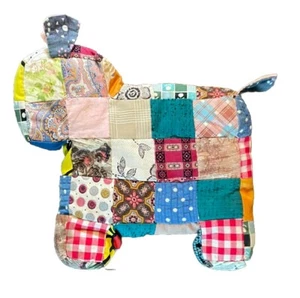 Vtg Dog Plush Handmade Patchwork Quilt Stuffed Animal 9 X 10” Decor - Picture 1 of 9