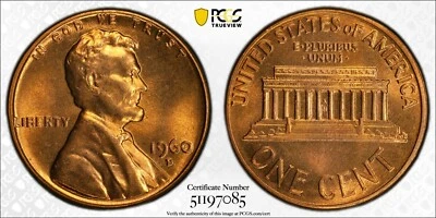 PCGS MS67 RD 1960-D Lincoln Memorial Cent Large Date Red - Image 1 of 3