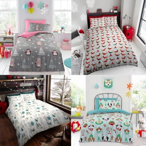 XMAS Christmas Duvet Cover Set Reversible Quilt Bedding For Boys & Girls - Picture 1 of 33