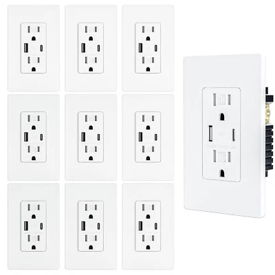 15 Amp Usb Wall Outlet with Type C & USB A Port, UL Listed TR Receptacle-10pcs - Image 1 of 4