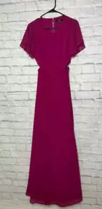 Lulu's Womens Gown S Magenta Short Sleeve Front Slit Garden Bliss Cutout Evening - Picture 1 of 12