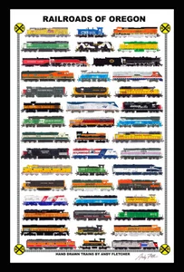 Ferrocarriles de Oregón 12""x18"" póster enmarañado firmado por Andy Fletcher - Imagen 1 de 1