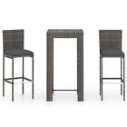3 Pcs Pe Rattan Bar Set Garden Patio Bar Table And Chairs With Cushions Grey
