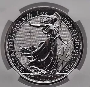 2023 Silver G Britain S£2 Britannia QEII Obverse MS69 QE II Label Coin Lot 2085 - Picture 1 of 11