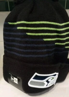 NUEVA ERA Seattle Seahawks Logo Pom Puño Gorro Tobogán Tejido Zigzag Sombrero Gorra  Foto 1 de 4