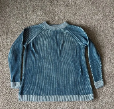 Suéter Lands End Para Mujer Grande Pescador Tejido Rayas Azul Teal Acanalado Pullover Foto 1 de 4