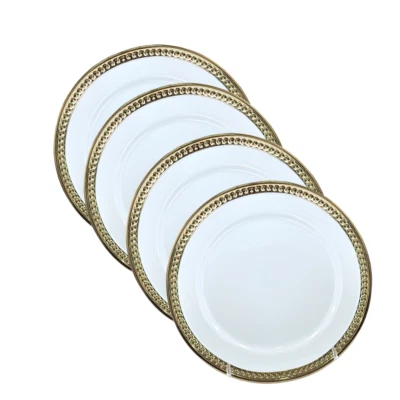 9" White Porcelain Plates with Raised Gold Beaded Rim by Better Homes Set of 4 - Image 1 of 2