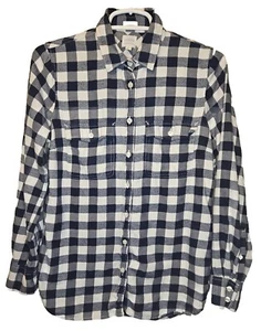 J Crew Perfect Fit Popover Knopfleiste Top schwarz weiß kariert Damen Gr. XS Flanell - Bild 1 von 3