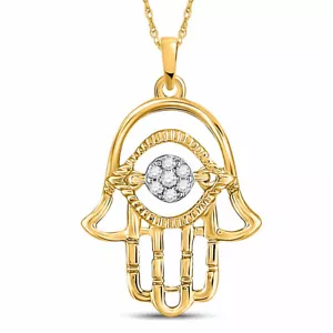 10kt Gelbgold Damen runder Diamant Hamsa Mode Anhänger 1/20 cttw - Bild 1 von 2