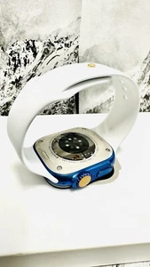 49MM Apple Watch ULTRA 2 CUSTOM BLUE Titanium w White Sport Band Gold Plated Pin - Picture 1 of 12