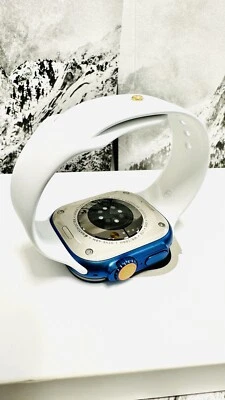 49MM Apple Watch ULTRA 2 CUSTOM BLUE Titanium w White Sport Band Gold Plated Pin - Image 1 of 4