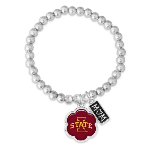 Iowa State Cyclones Mom Hazel Silver Red Beaded Stretch Bracelet Jewelry ISU Cover