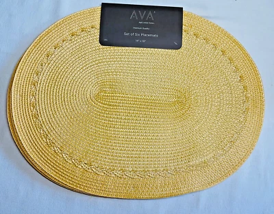 AVA Placemats (6) OVAL 14 X 19 GOLD  STRAW NWT - Image 1 of 2