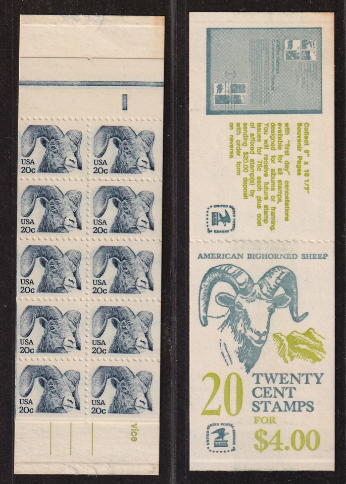 1982 Bighorn Sheep booklet Sc BK142 20c plate no. 14 on 2nd (2 Sc 1949a panes) - Image 1 of 1
