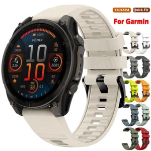 For Garmin Fenix 8/E/7X/6X Pro/5X/5X Plus/7S Quick Fit Silicone Watch Band Strap - Picture 1 of 74