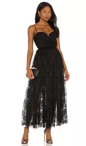 SAU LEE Selena Lace Dress Black Corset Party Cocktail Midi 2 NWT $595 - Picture 1 of 10