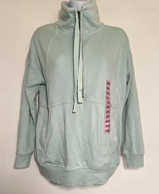 Sudadera Pullover Mujer Mandarina 1/4 Cremallera Pequeña Verde Menta Bolsillos Cuello Simulado Foto 1 de 4