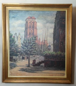Ölgemälde Paul Kreisel *1891  Danzig Gdansk Marienkirche mit Jopengasse Altstadt - Bild 1 von 9