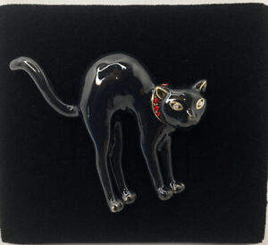 Heidi Daus "Scaredy Cat" Black Enamel & Crystal Pin Brooch Crystals New In Box