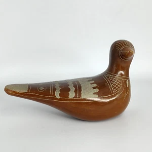 Vintage Mexican Pottery Dove Bird Brown with Etched Design - Picture 1 of 8