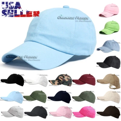 Baseball Cap Strapback Washed Cotton Polo Style Plain Solid Adjustable Mens Hat - Image 1 of 4