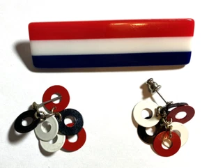 Patriotic Lapel Pin and Pierced Earrings Memorial Day 4th Of July Red White Blue - Picture 1 of 2