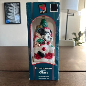 Vintage Disney Mickey Mouse Santa Kamin Weihnachtsbaum Euro Style Glas Ornament - Bild 1 von 5