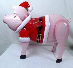 NEU Urlaub Weihnachten Metall Weihnachtsmann Schwein Schweinchen Innen Außen Dekor - Bild 1 von 10