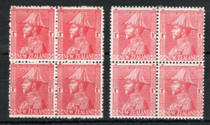 New Zealand 1926 1d (MNH/MH) and 1930 1d (MNH) SG 468 and 471 blocks of 4 - Picture 1 of 1